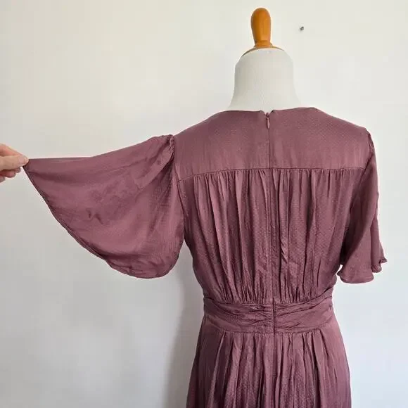 Gal Meets Glam Event Dress Maxi Pleated Wedding Guest Mauve Silky Women 8 - Picture 8 of 14